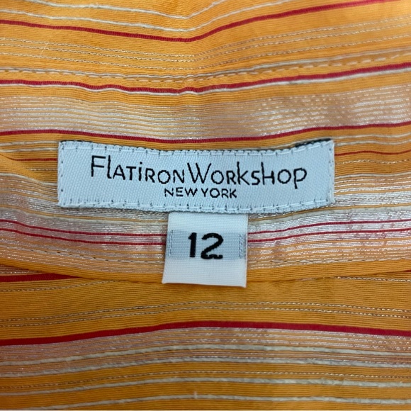 Vintage Flatiron Workshop 12 Snap Front Striped Blouse Orange Pink Shimmer USA - Picture 9 of 13